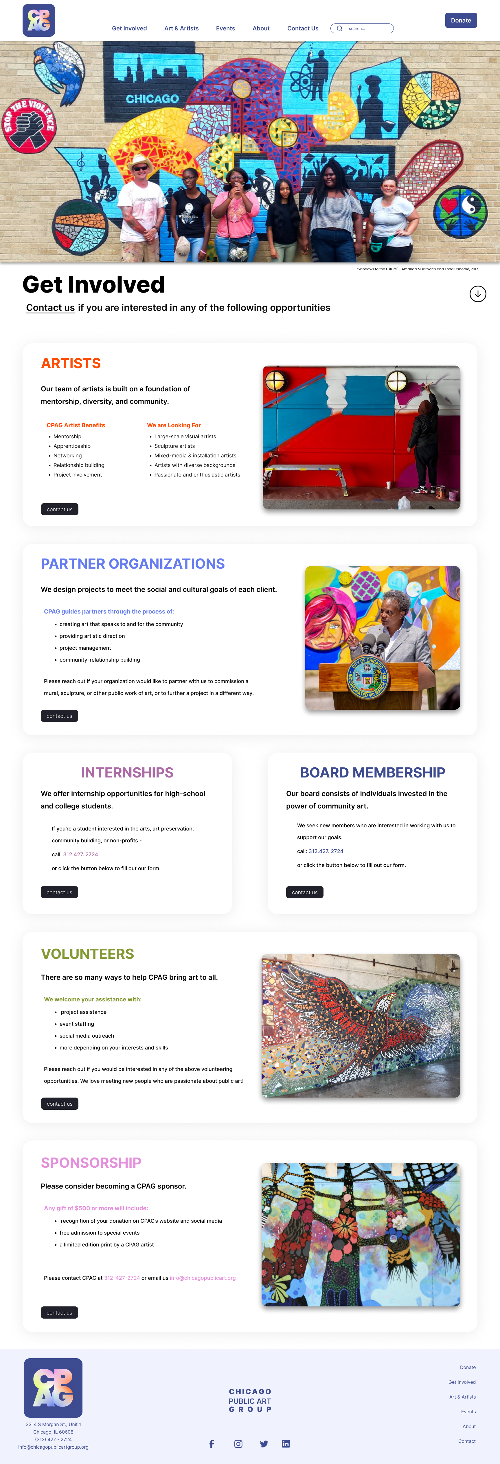 The redesigned Get Involved page: scannable cards, colour coding and a call to action per category.
